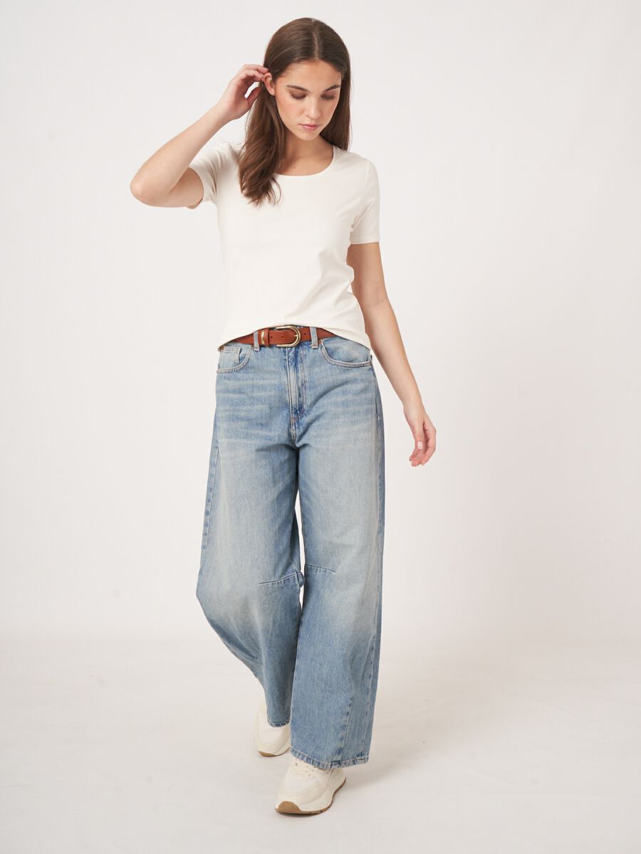 Repeat Cashmere Basic Dames T-shirt Met Ronde Hals