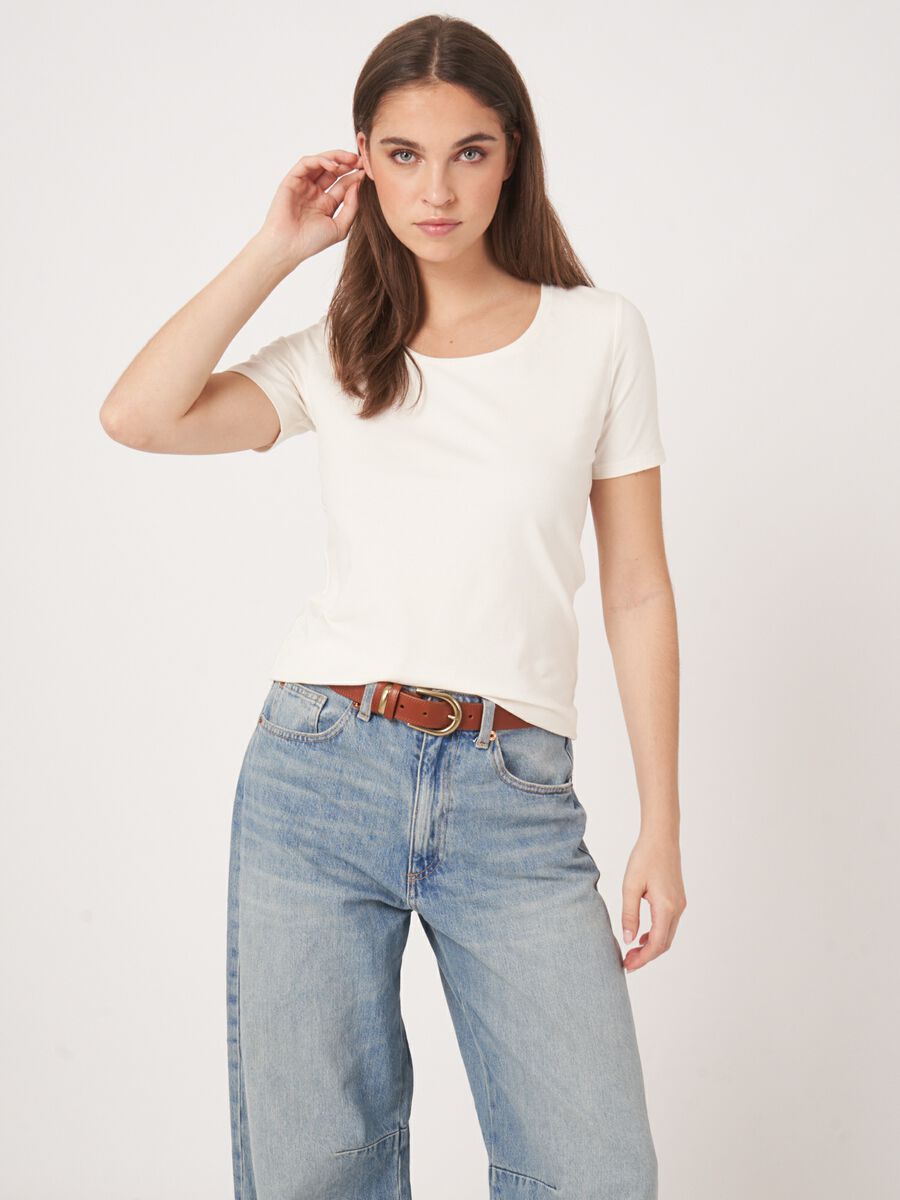 repeat cashmere Basic dames T-shirt met ronde hals