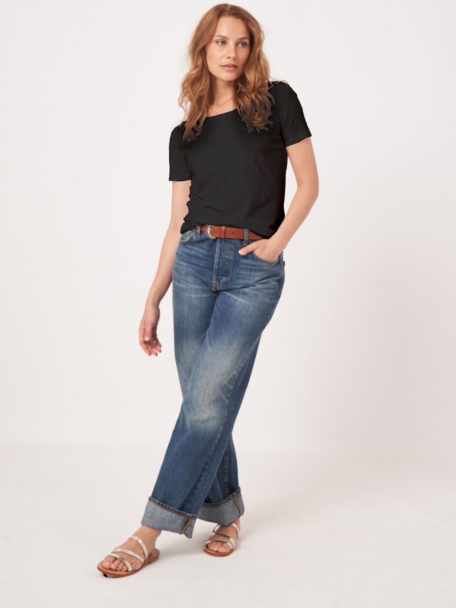 repeat cashmere Basic dames T-shirt met ronde hals