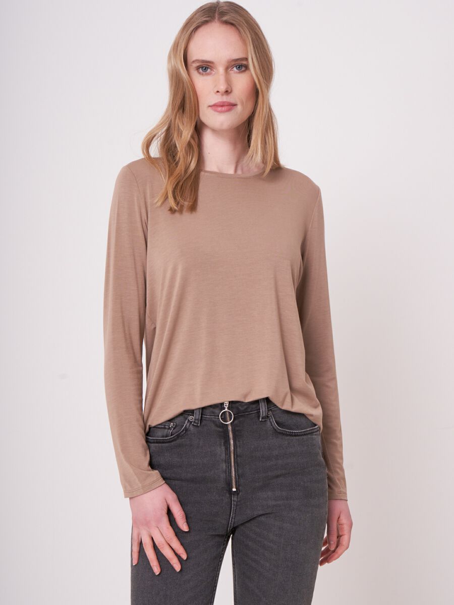 repeat cashmere Basic damestop met lange mouwen
