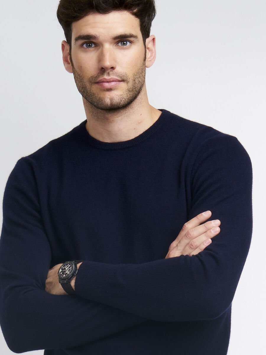 repeat cashmere Basic heren-trui met ronde hals