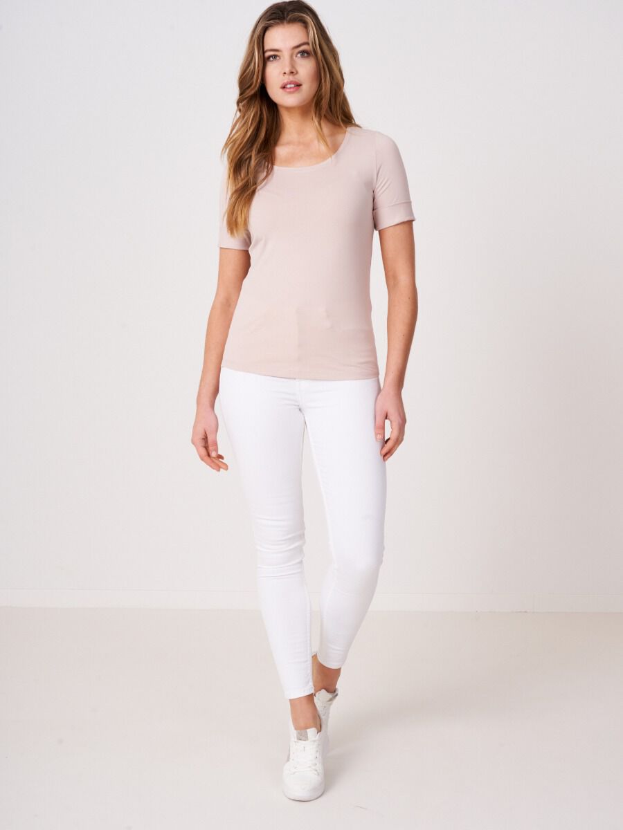 Repeat Cashmere Basic T-shirt Met Opgerolde Mouwen