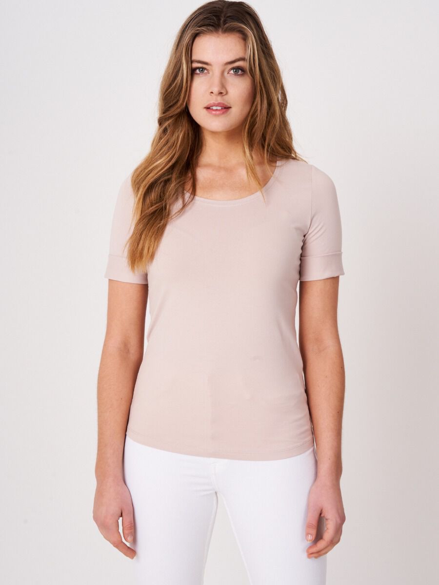 repeat cashmere Basic T-shirt met opgerolde mouwen