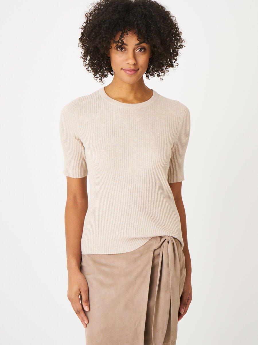 repeat cashmere Basic trui met korte mouwen