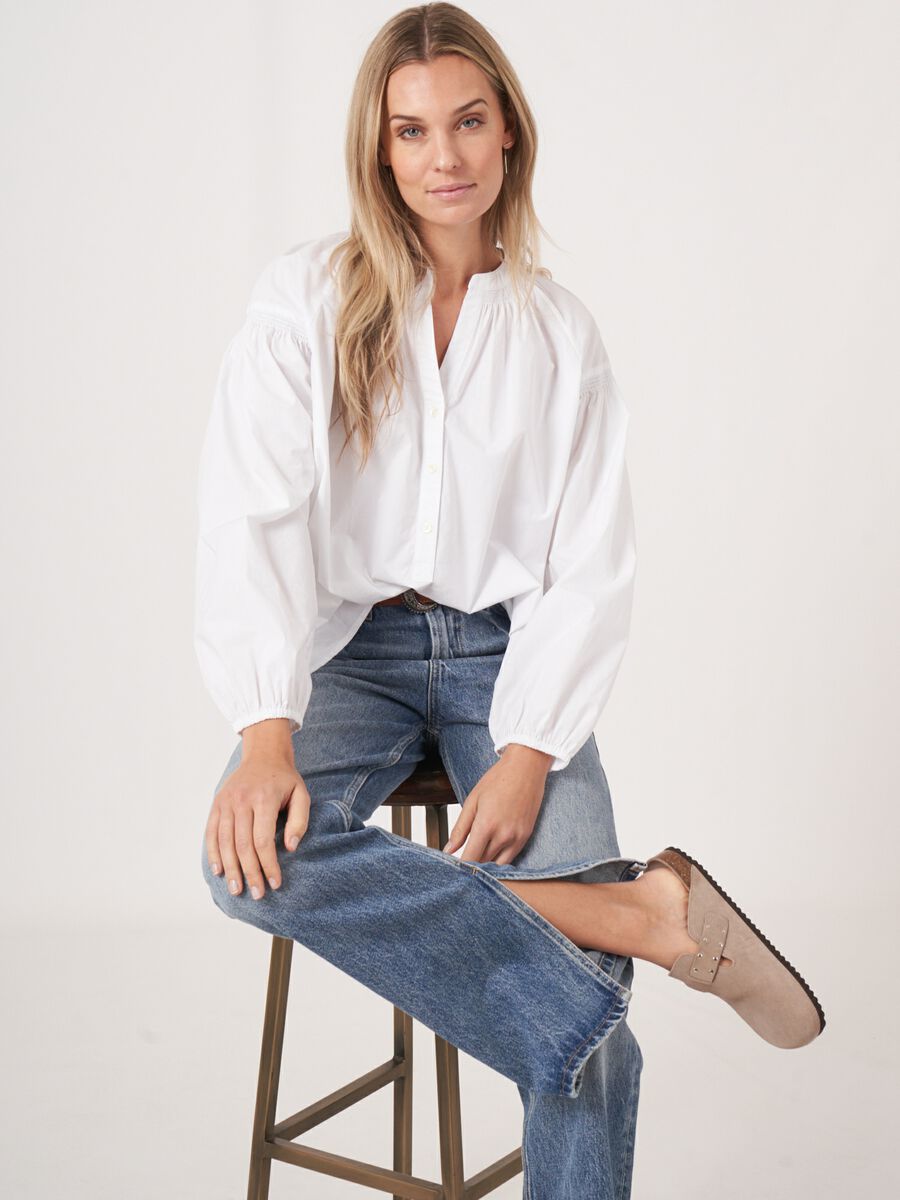 repeat cashmere Blouse met geplooide details