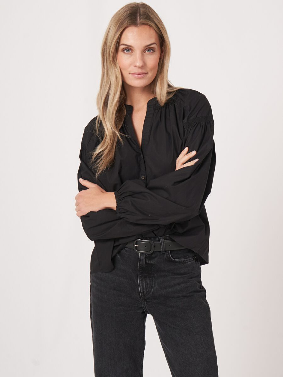 repeat cashmere Blouse met geplooide details