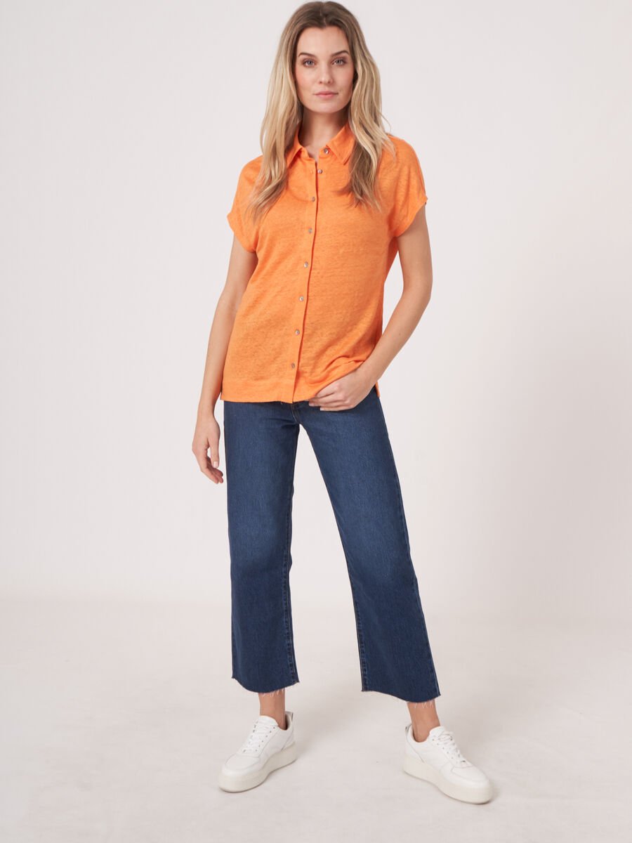 Repeat Cashmere Blousetop Met Linnen Overhemdkraag