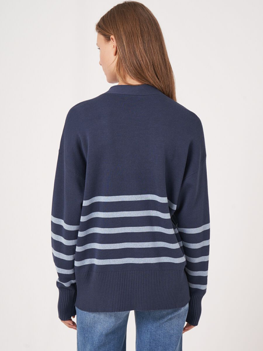 Repeat Cashmere Cardigan Van Katoenmix Met Strepen