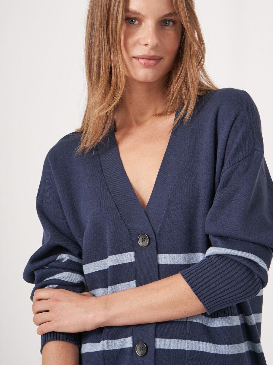 Repeat Cashmere Cardigan Van Katoenmix Met Strepen