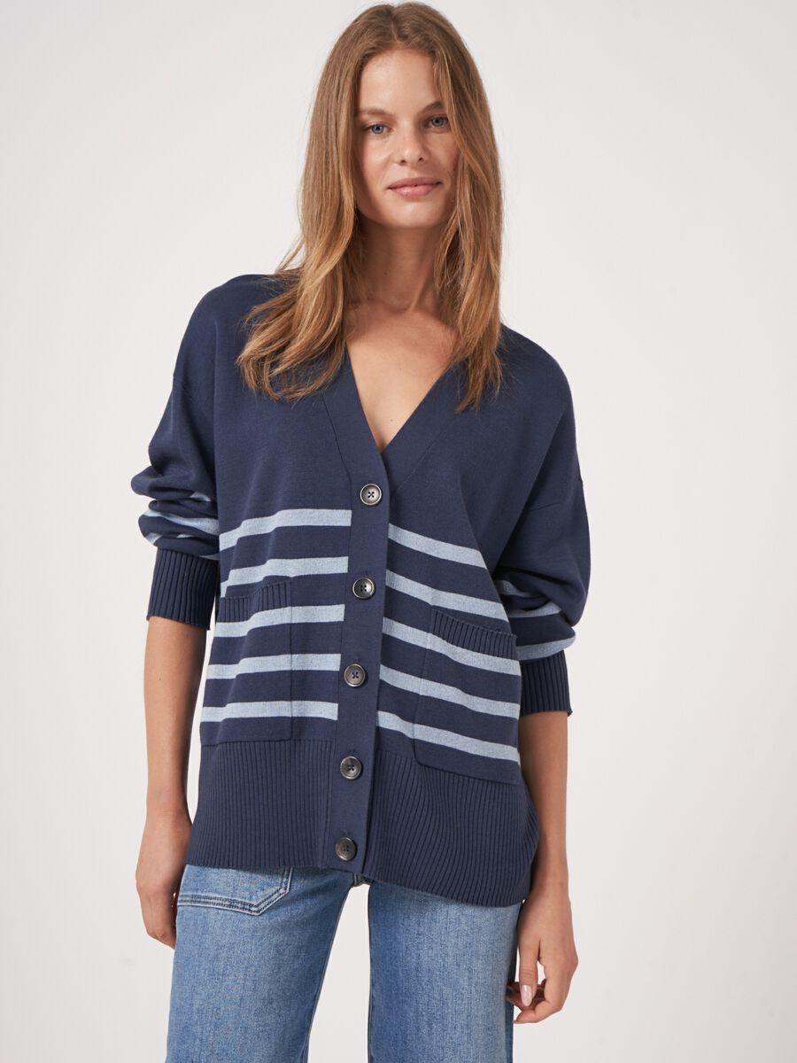 repeat cashmere Cardigan van katoenmix met strepen