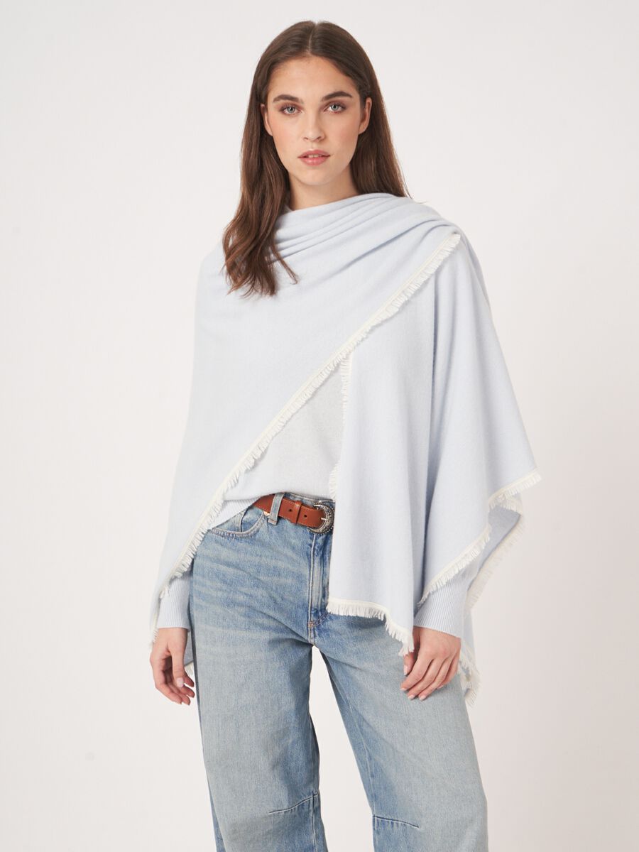 repeat cashmere Cashmere cape met franje