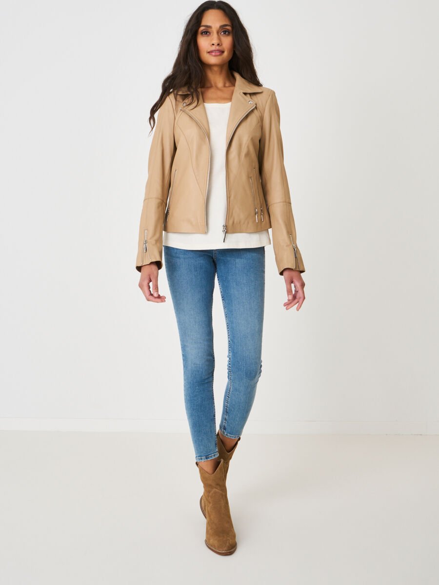 Repeat Cashmere Dames Biker Jas Van Leer