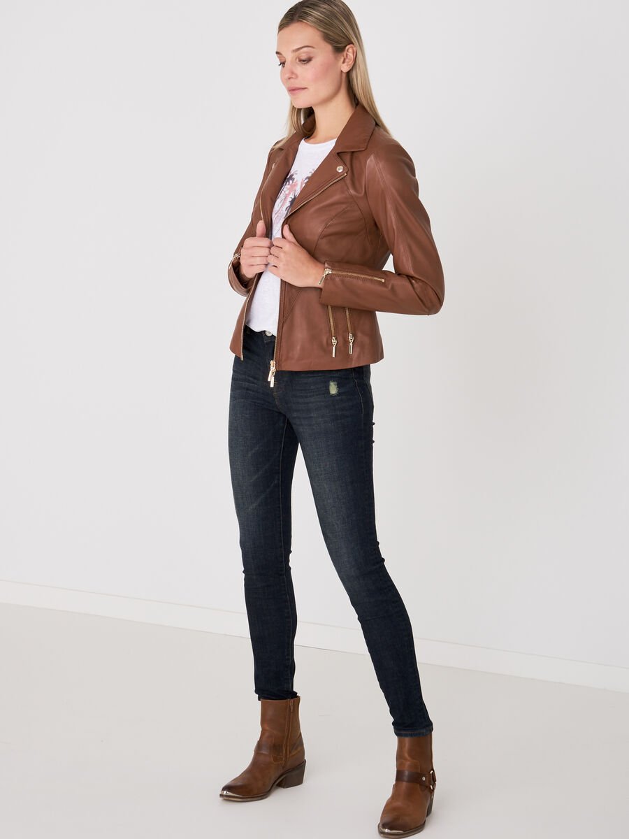 Repeat Cashmere Dames Biker Jas Van Leer