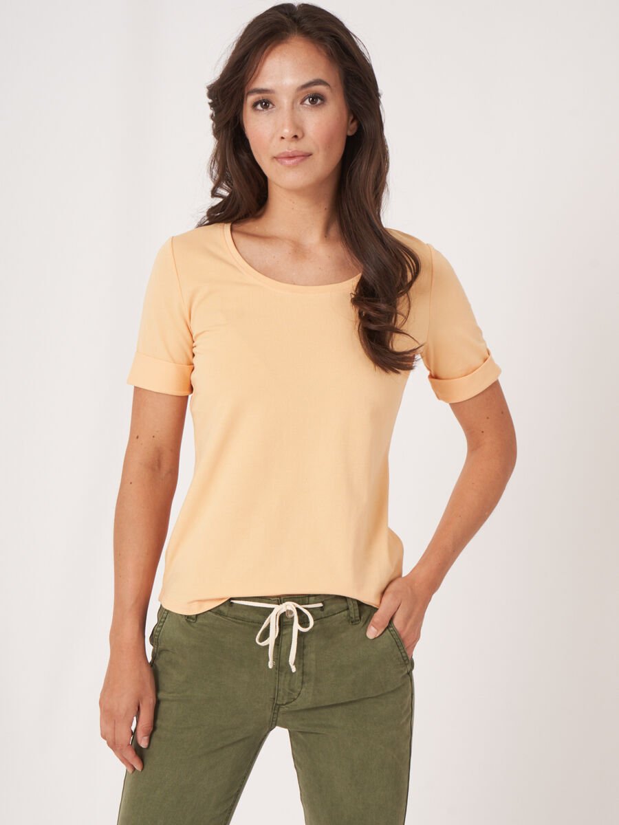 repeat cashmere Dames T-shirt met opgerolde mouwen