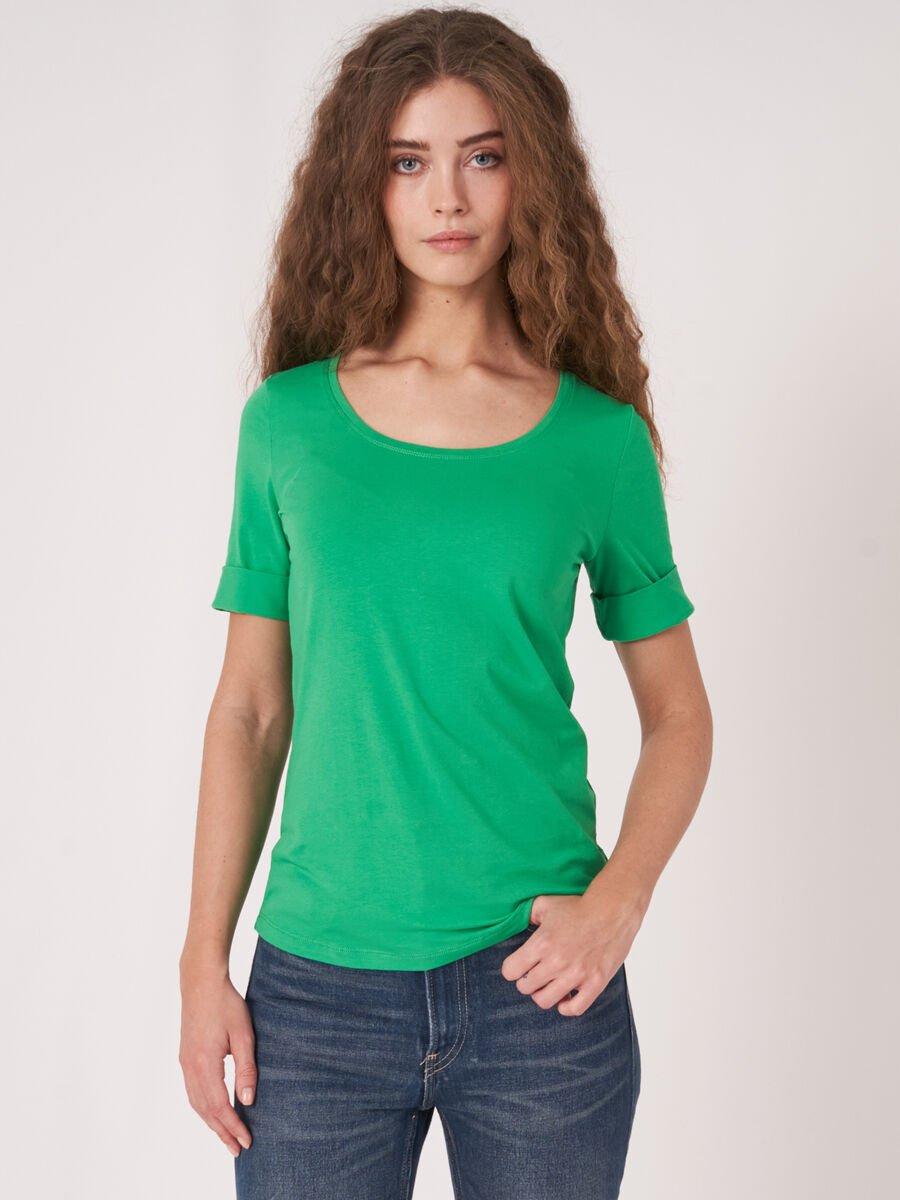 repeat cashmere Dames T-shirt met opgerolde mouwen