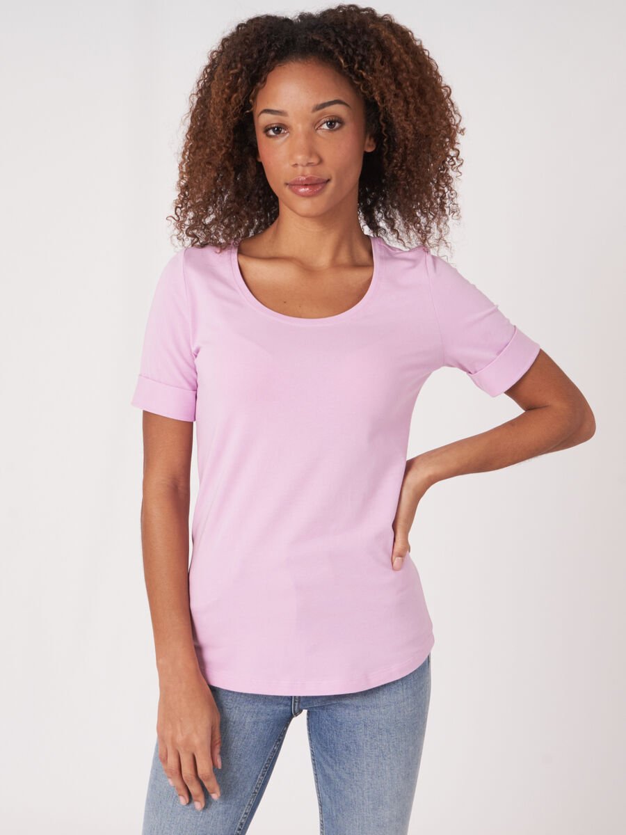repeat cashmere Dames T-shirt met opgerolde mouwen