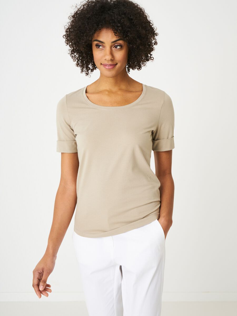 repeat cashmere Dames T-shirt met opgerolde mouwen