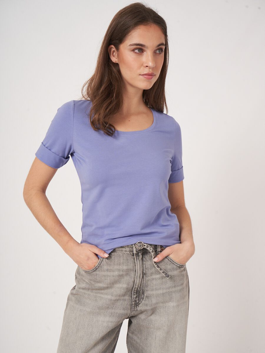 repeat cashmere Dames T-shirt met opgerolde mouwen