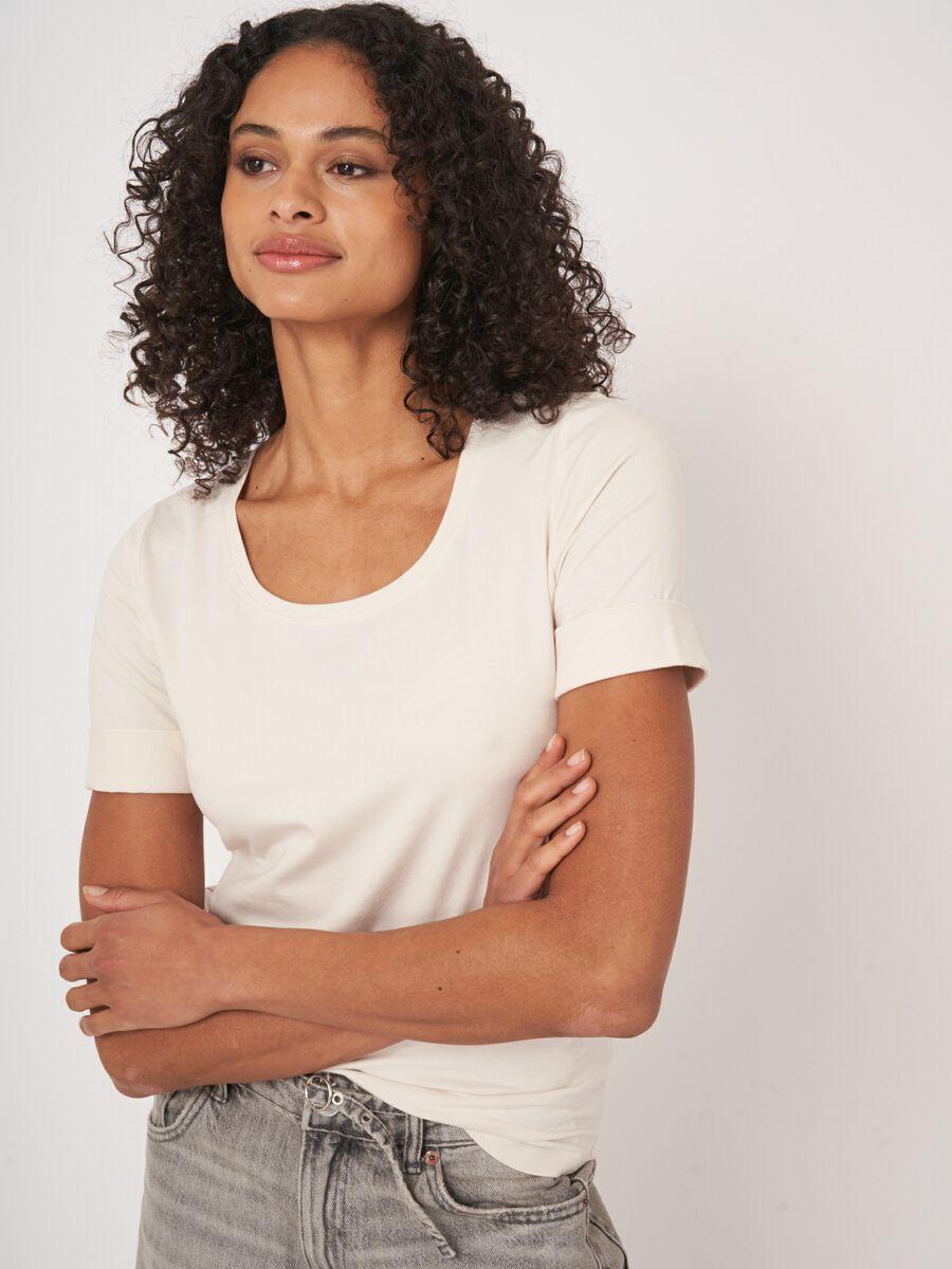 Repeat Cashmere Dames T-shirt Met Opgerolde Mouwen