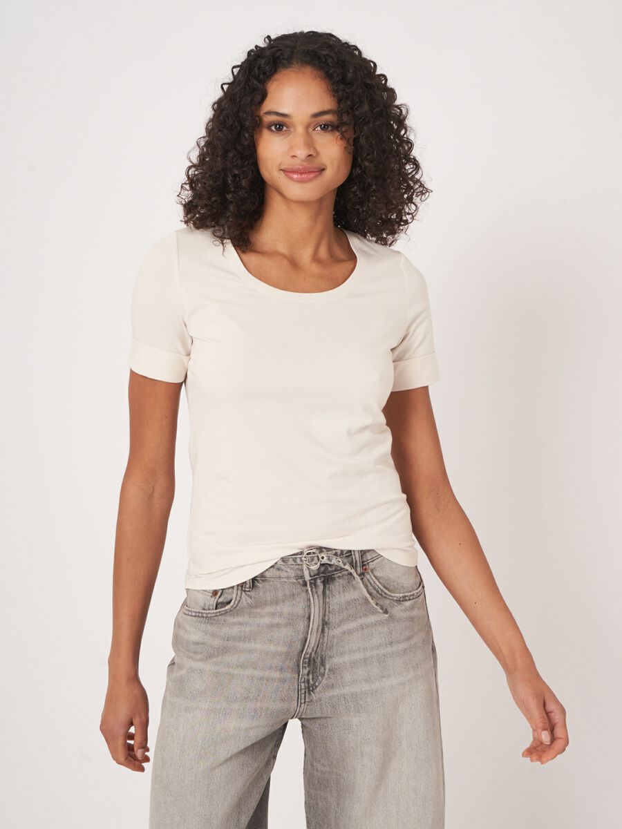 repeat cashmere Dames T-shirt met opgerolde mouwen