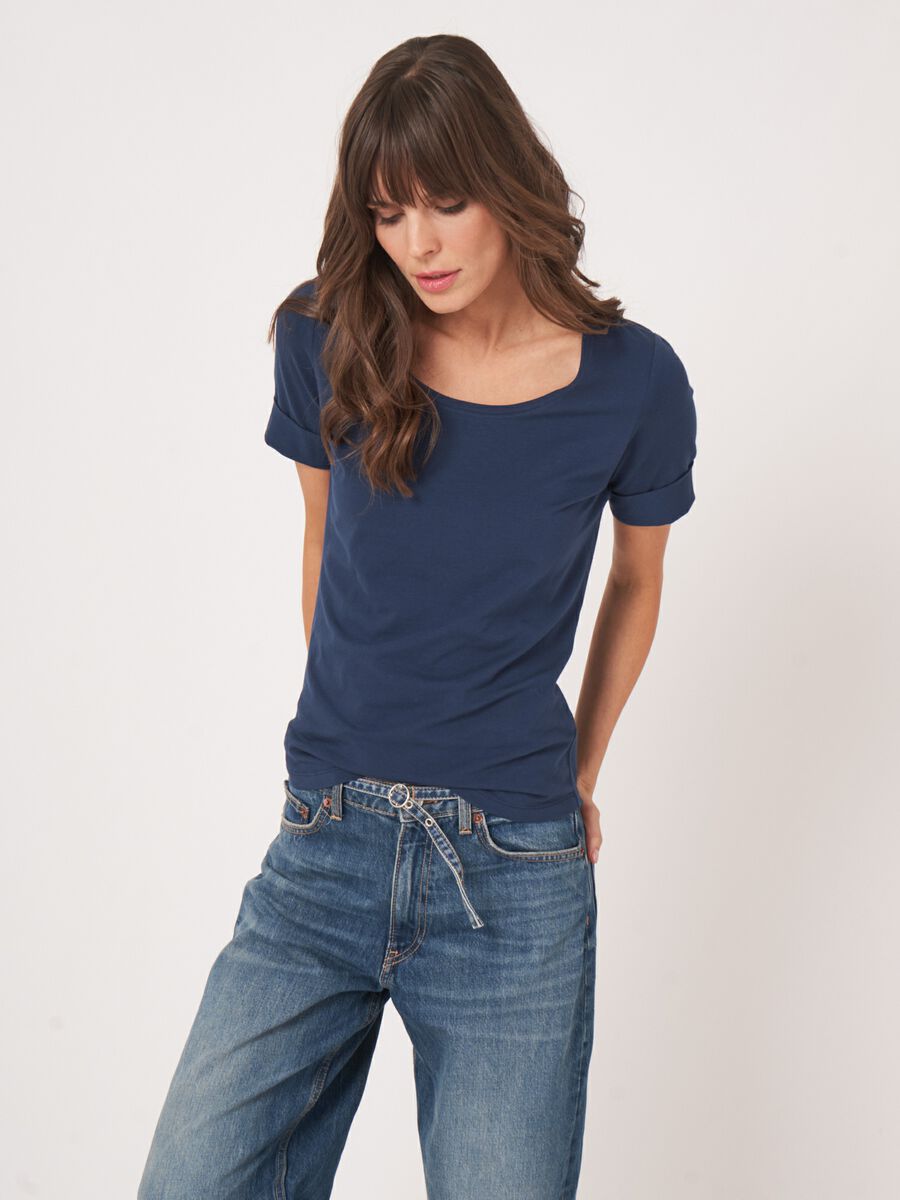 Repeat Cashmere Dames T-shirt Met Opgerolde Mouwen