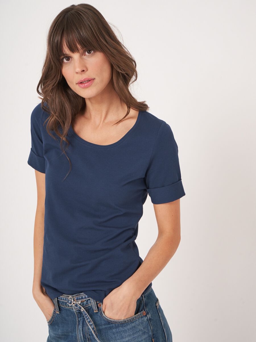 Repeat Cashmere Dames T-shirt Met Opgerolde Mouwen