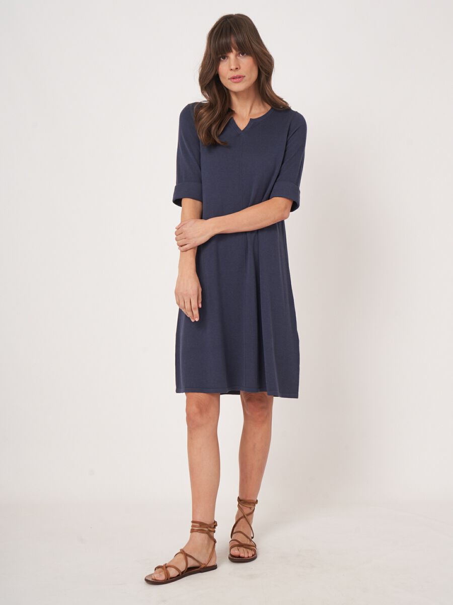 Repeat Cashmere Fijn Gebreide Jurk Van Katoenmix