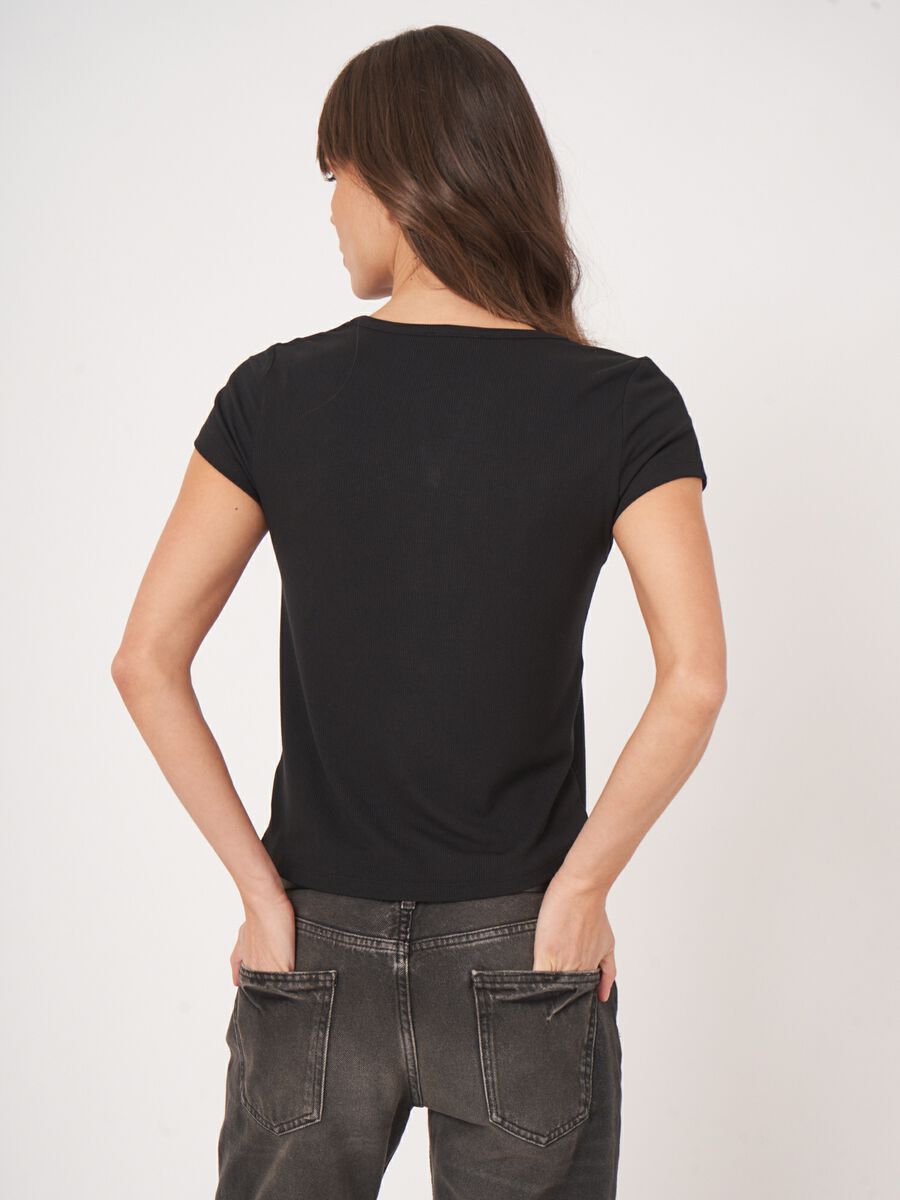 Repeat Cashmere Fijn Ribgebreid Jersey T-shirt