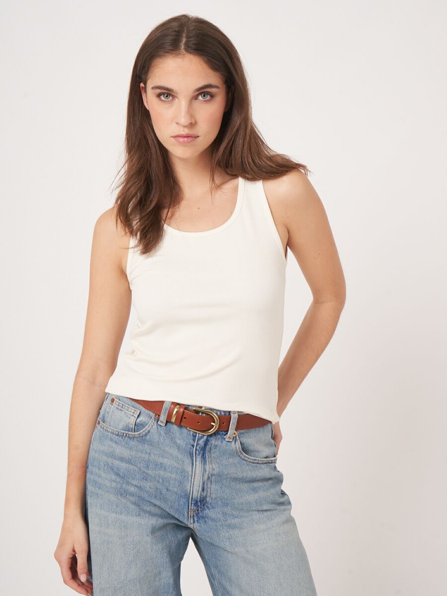 repeat cashmere Fijn ribgebreid jersey top