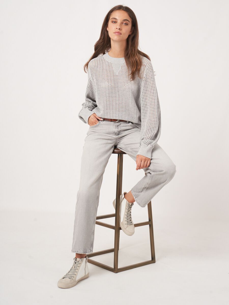 repeat cashmere Gebreide ajour trui van katoenmix