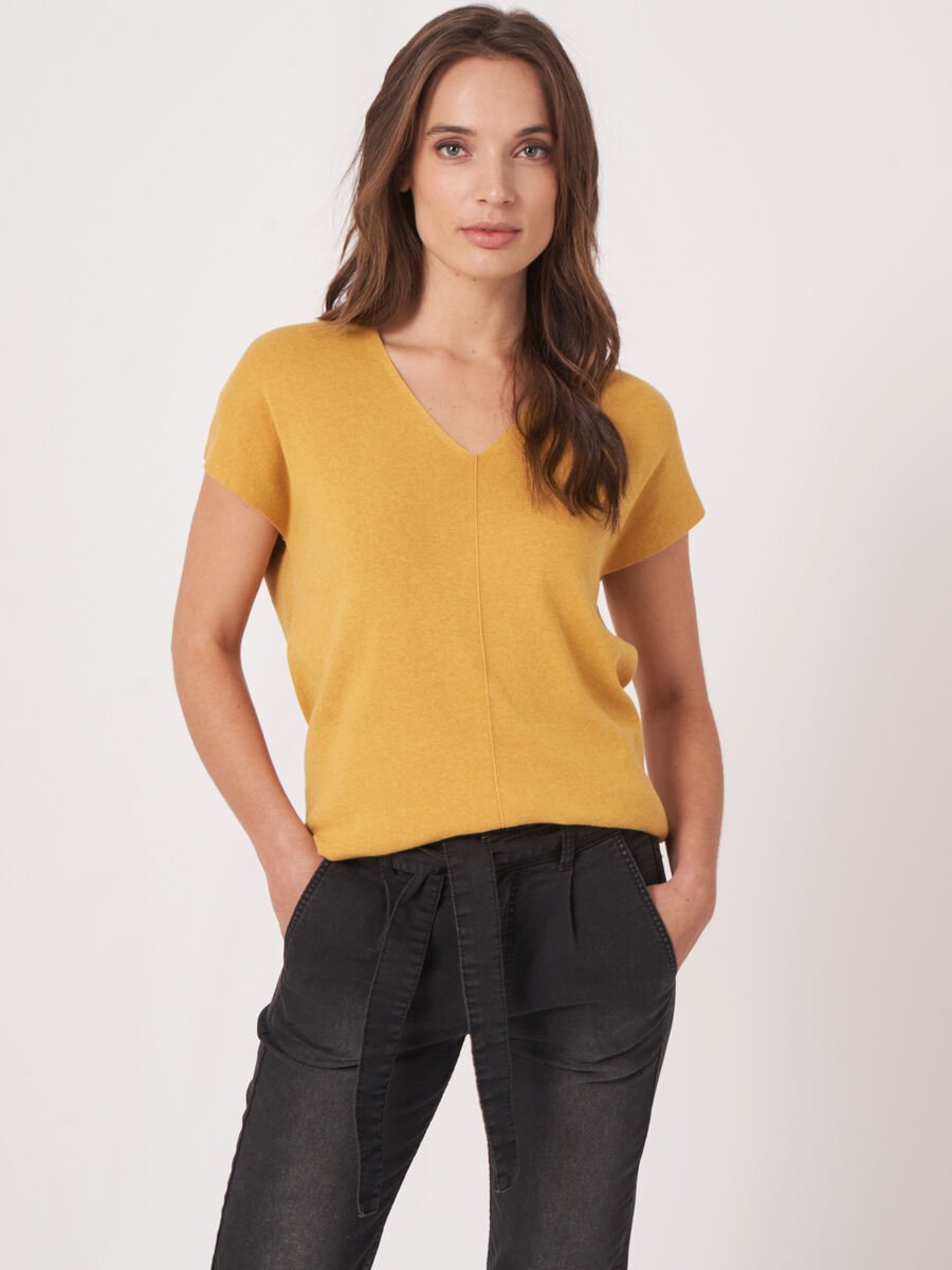 repeat cashmere Geribde top van biologisch katoen