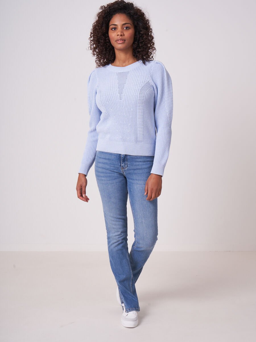 Repeat Cashmere Geribde Trui Met Pofschouders