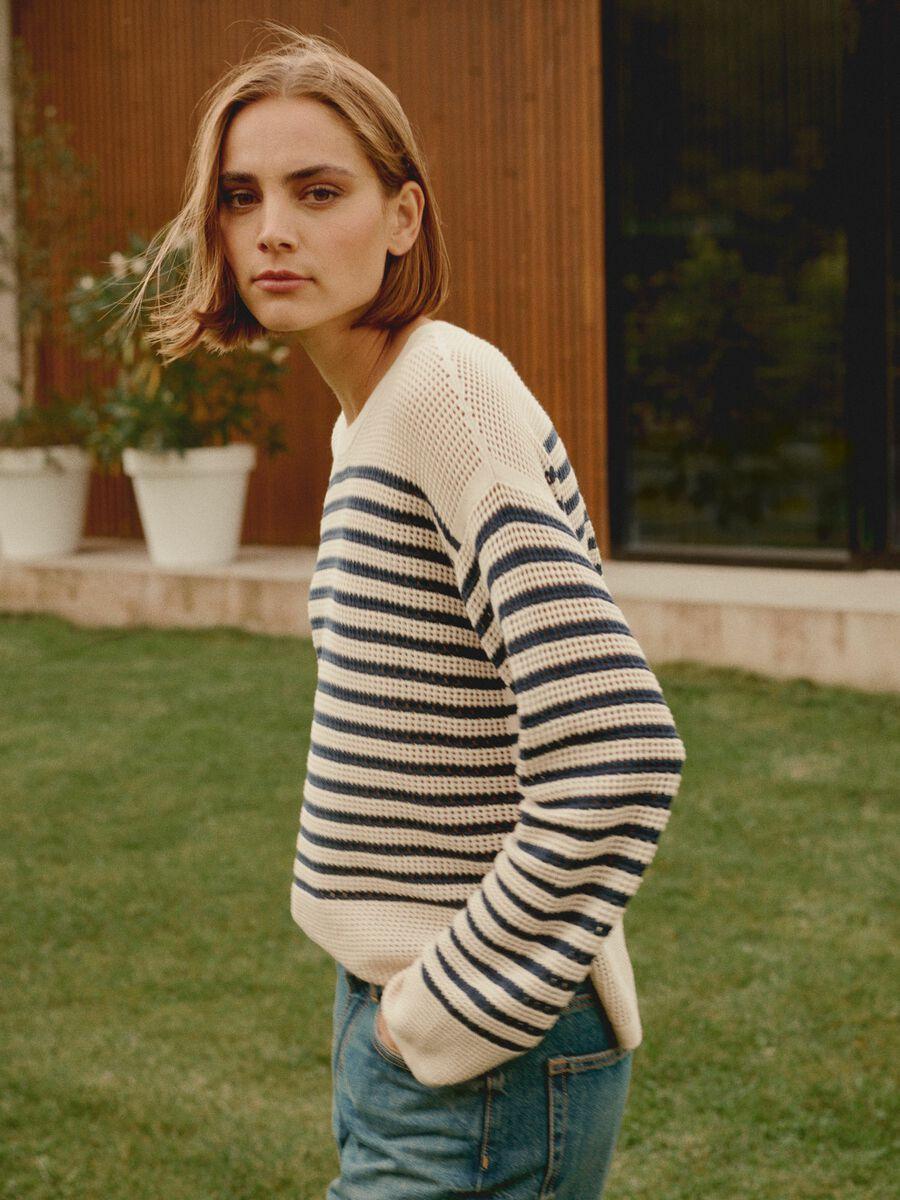 Repeat Cashmere Gestreepte Ajour Trui