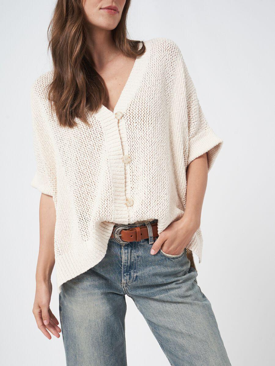 Repeat Cashmere Grof Gebreid Ajour Poncho Vest