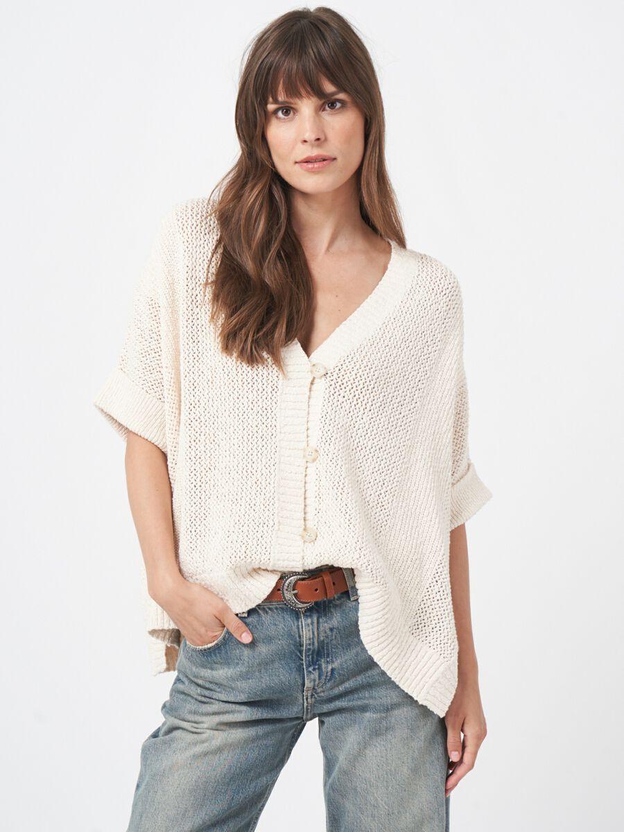 repeat cashmere Grof gebreid ajour poncho vest