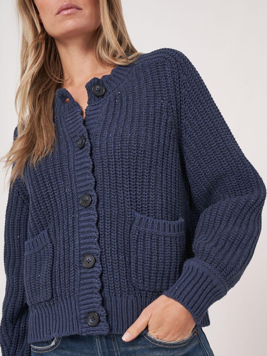 Repeat Cashmere Grof Gebreid Ribvest Met Zakken