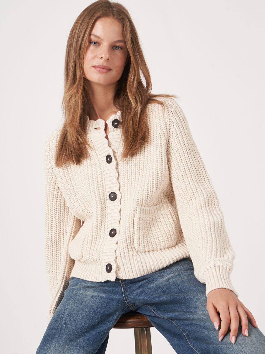 Repeat Cashmere Grof Gebreid Ribvest Met Zakken