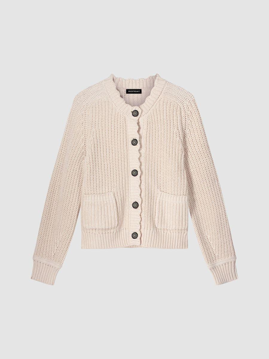 repeat cashmere Grof gebreid ribvest met zakken