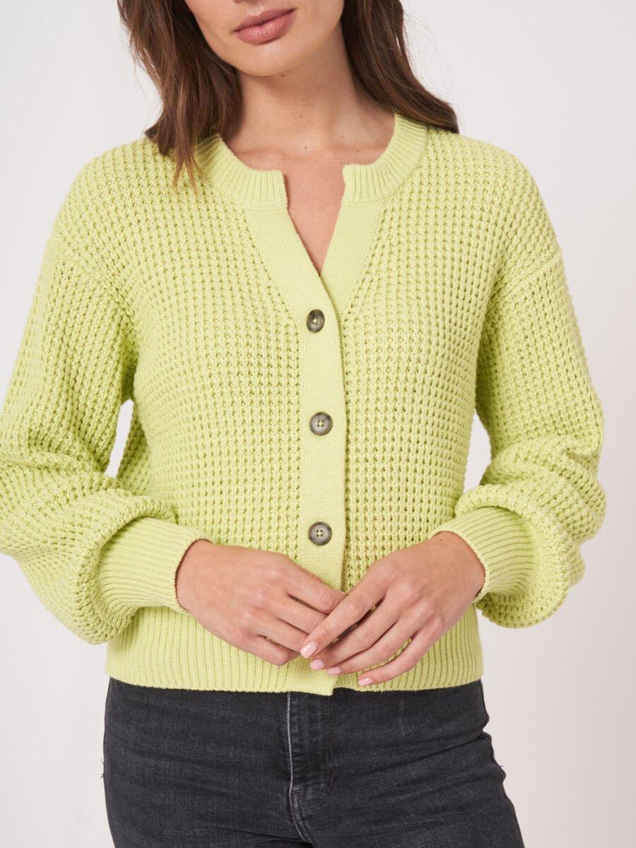 Repeat Cashmere Grof Gebreid Vest Met Pofmouwen