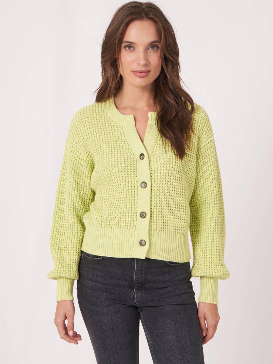 repeat cashmere Grof gebreid vest met pofmouwen