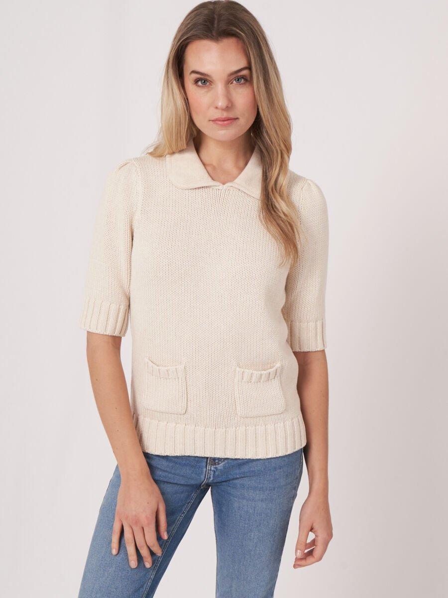 repeat cashmere Grofgebreide trui met korte mouwen
