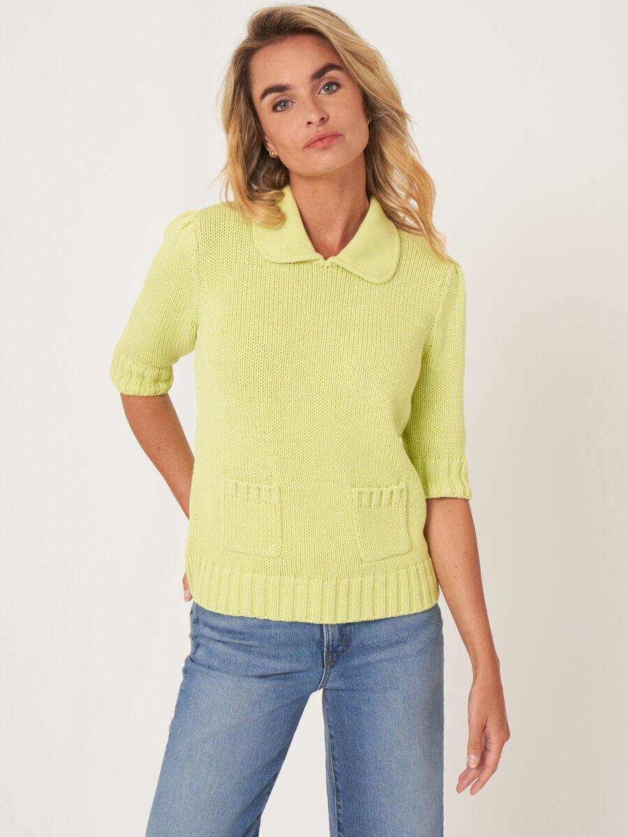 Repeat Cashmere Grofgebreide Trui Met Korte Mouwen