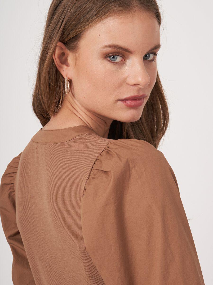 Repeat Cashmere Henley Top Met Korte Pofmouwen
