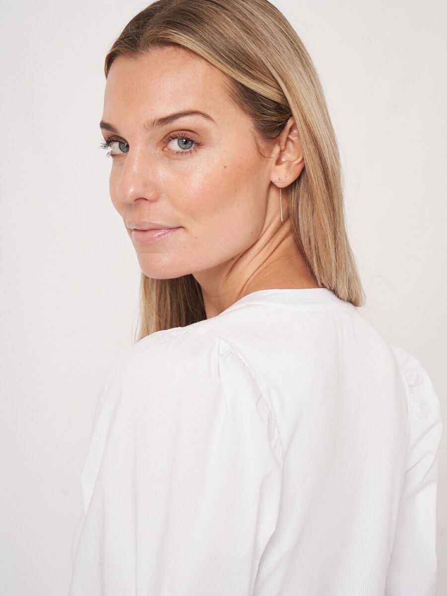 Repeat Cashmere Henley Top Met Korte Pofmouwen