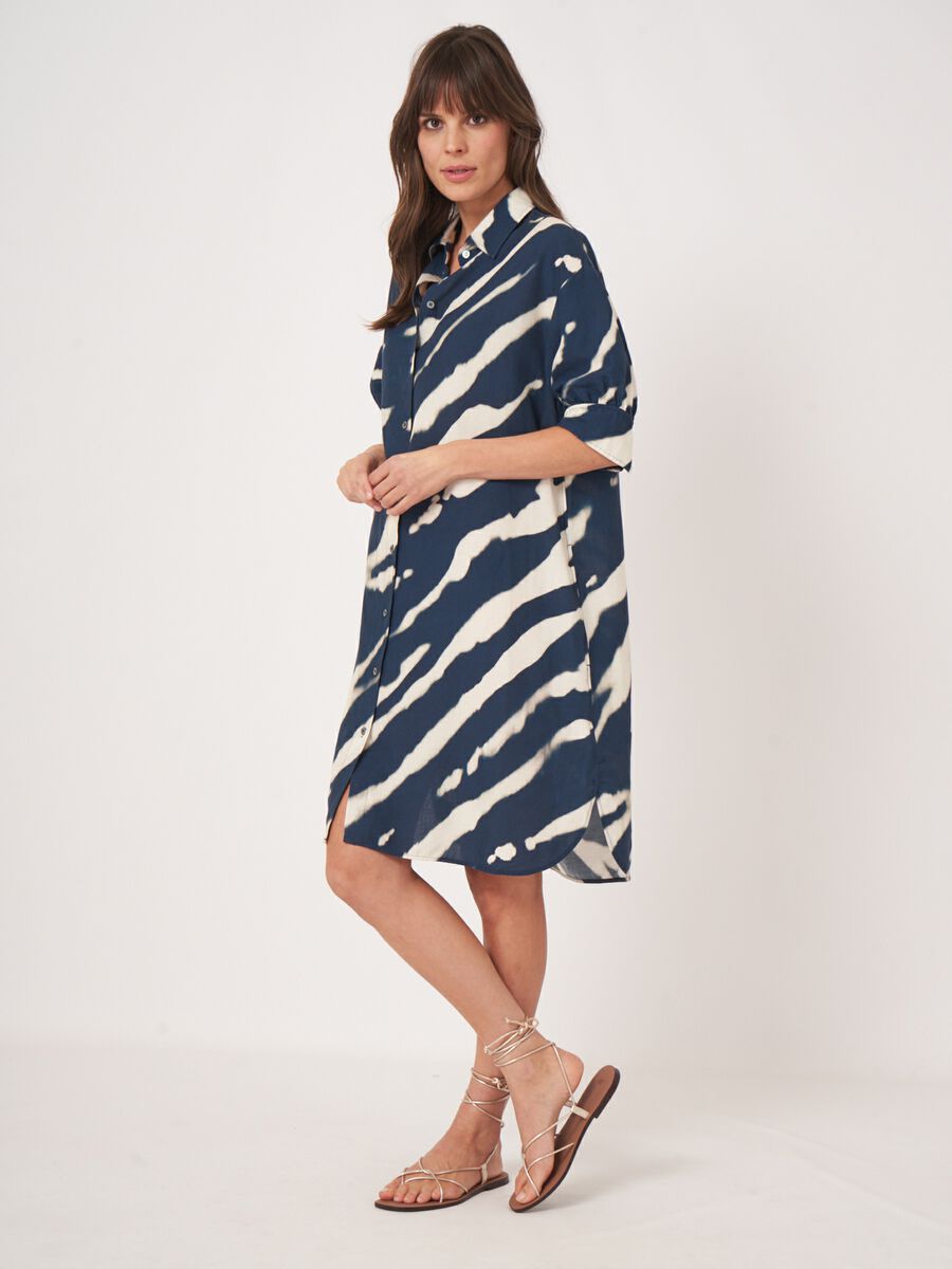 repeat cashmere Jurk met print van linnen-mix