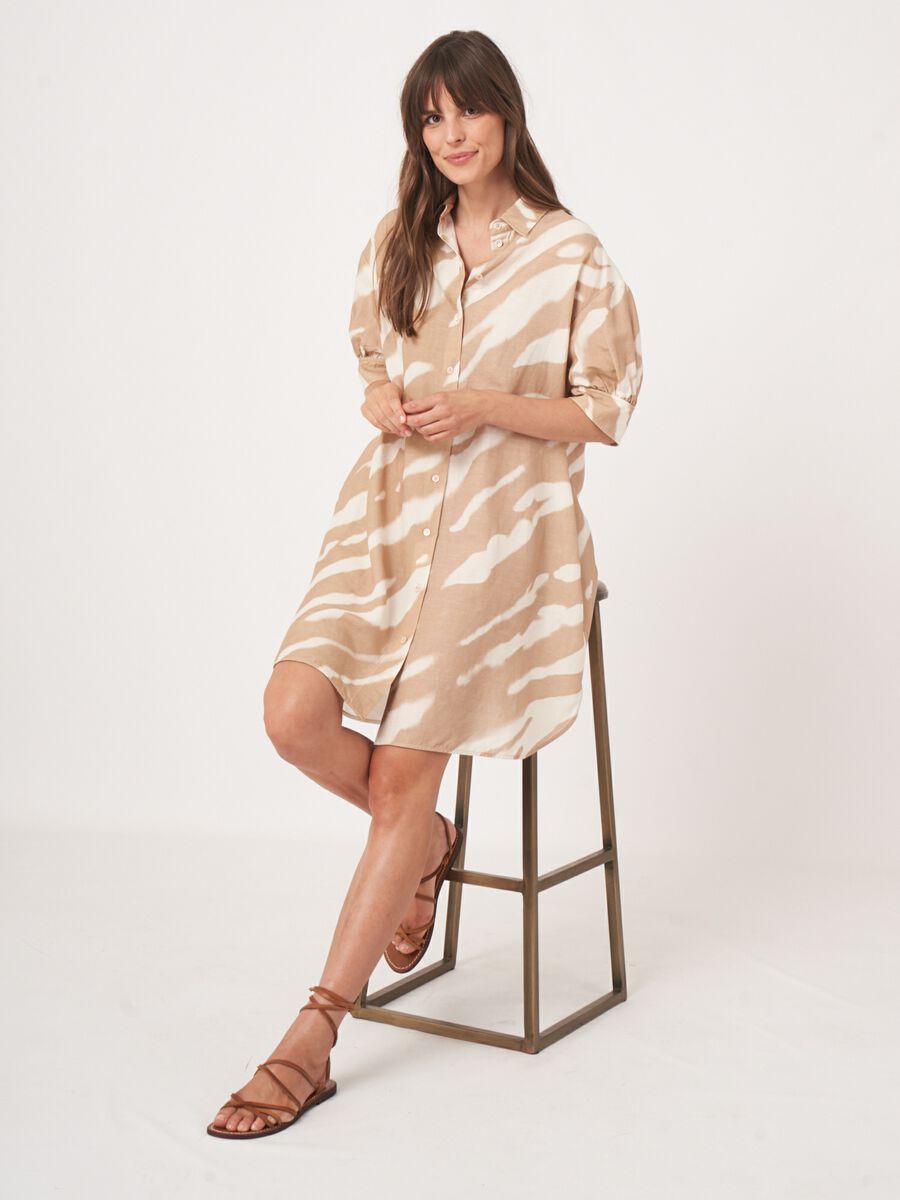 repeat cashmere Jurk met print van linnen-mix