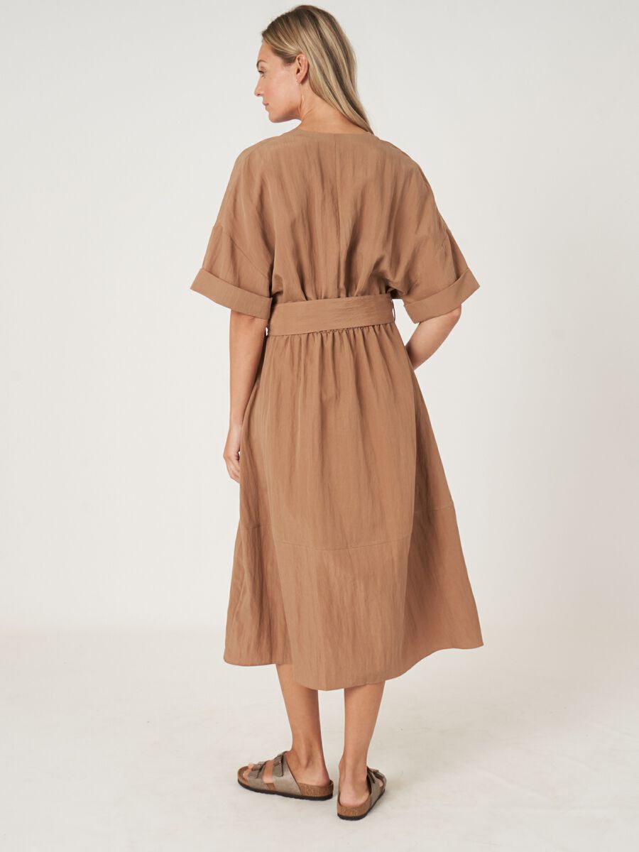 Repeat Cashmere Jurk Met Wijde Mouwen En Ceintuur