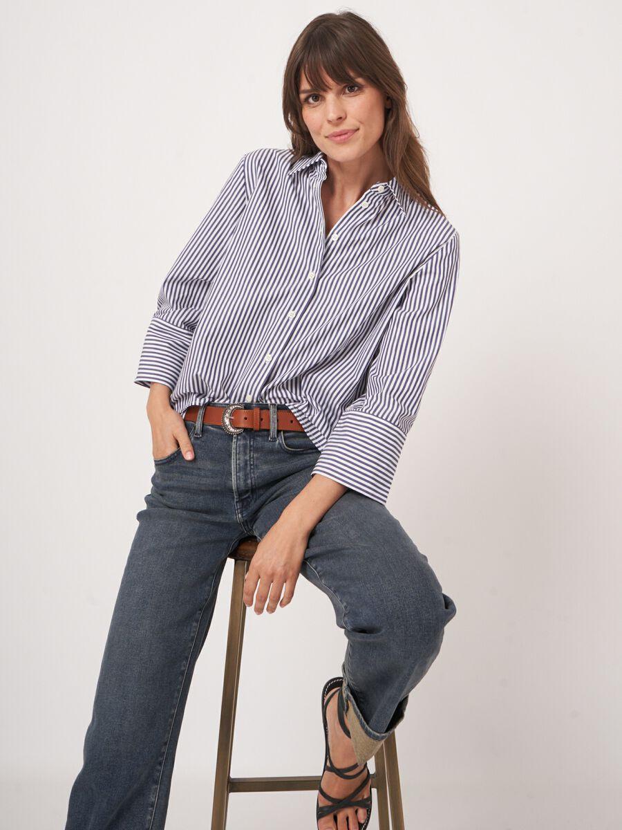 repeat cashmere Katoenen blouse met strepen