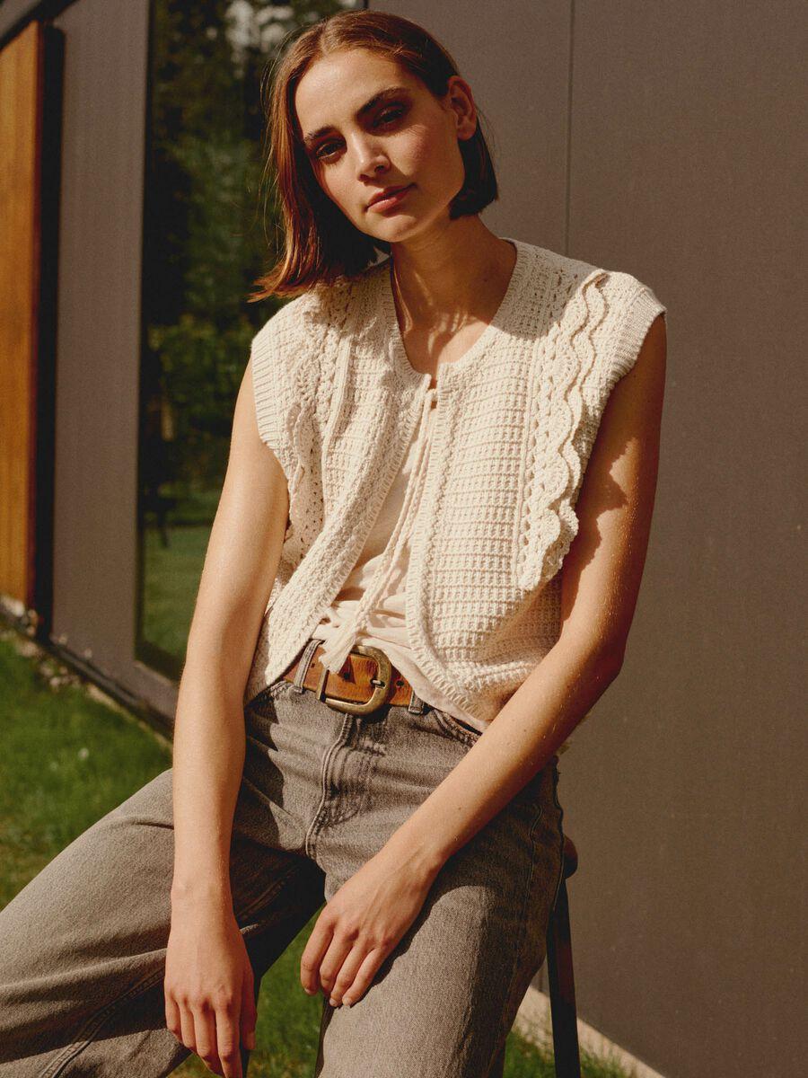 repeat cashmere Katoenen gilet met ruches en strik