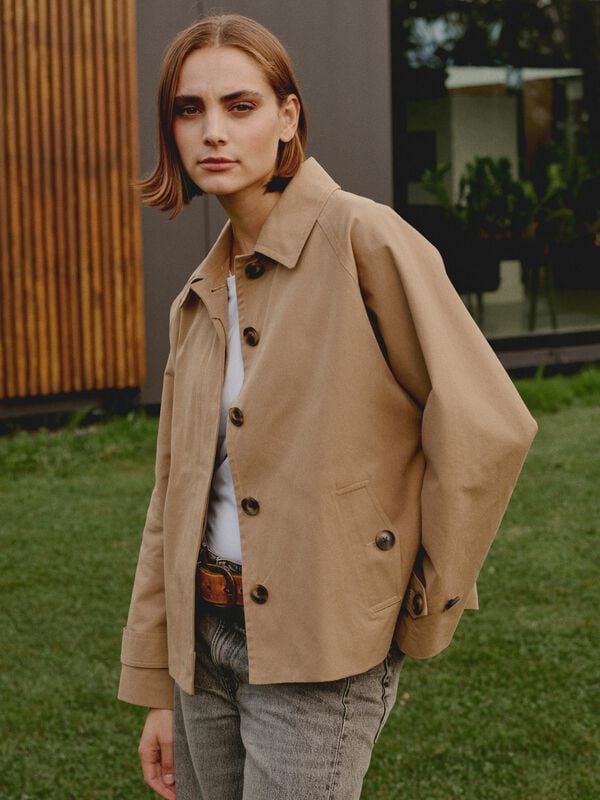 repeat cashmere Katoenen jasje met knopen en kraag